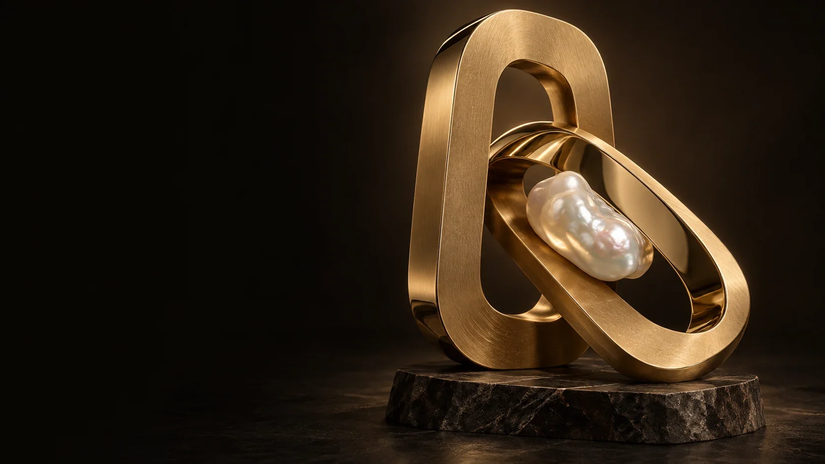 Pearl held inside interlocking brushed-gold loops