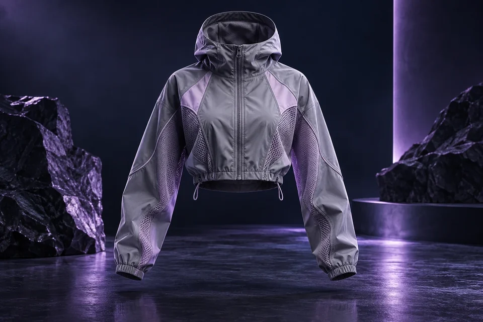 Graphite and lilac technical running jacket
