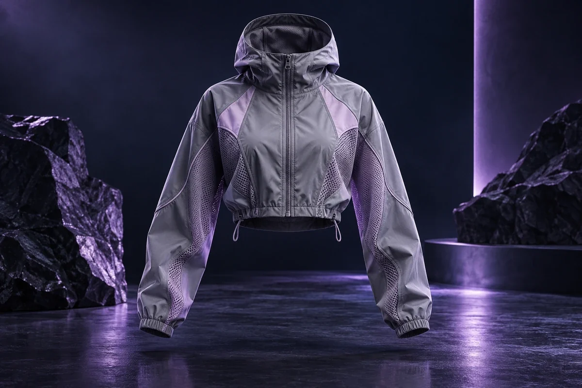 Graphite and lilac technical running jacket