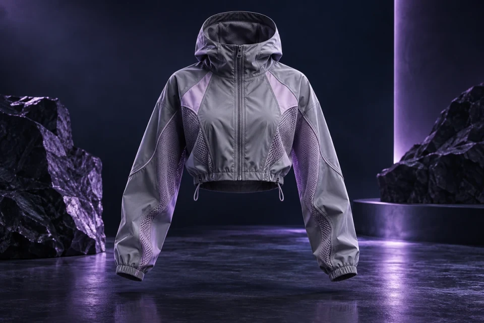 Graphite and lilac technical running jacket