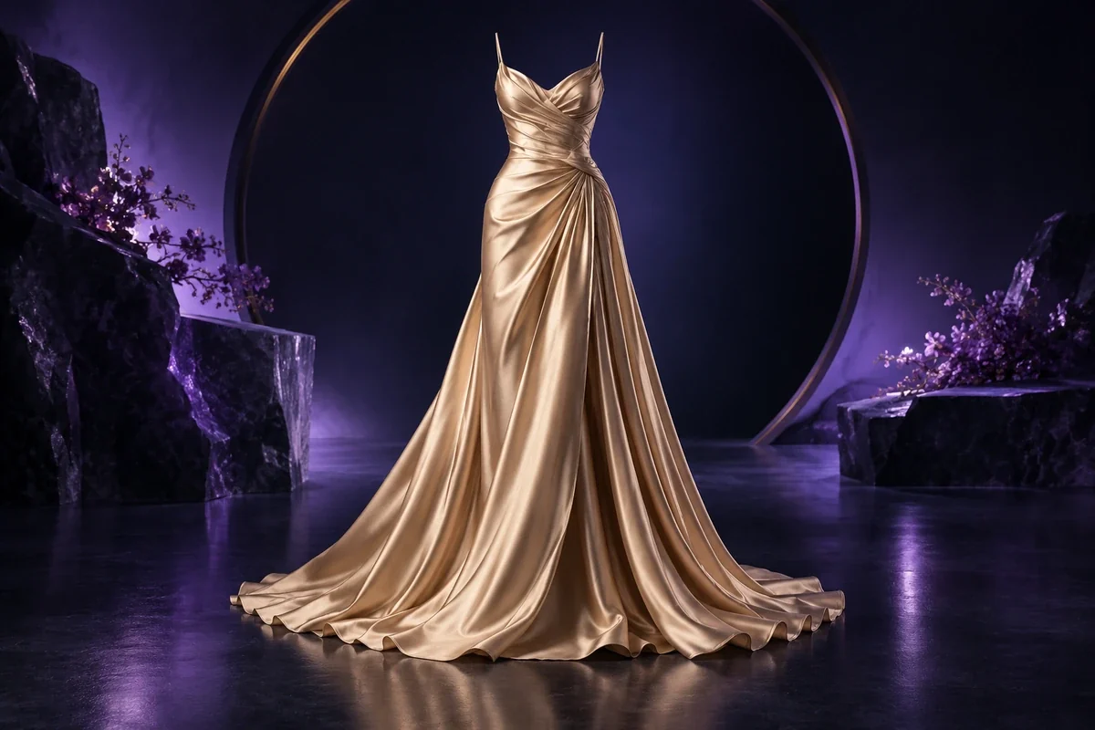 Champagne silk evening gown