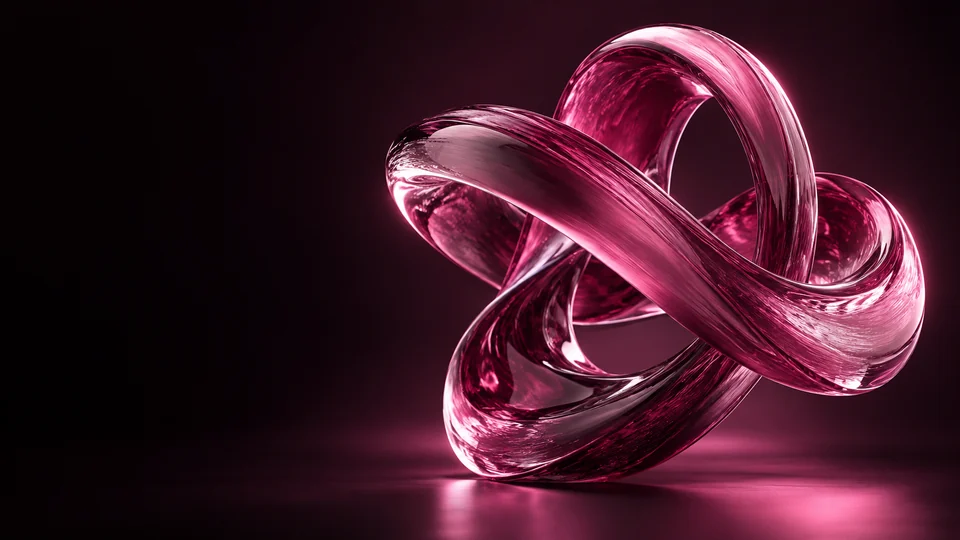 A looping magenta glass ribbon on a dark surface.