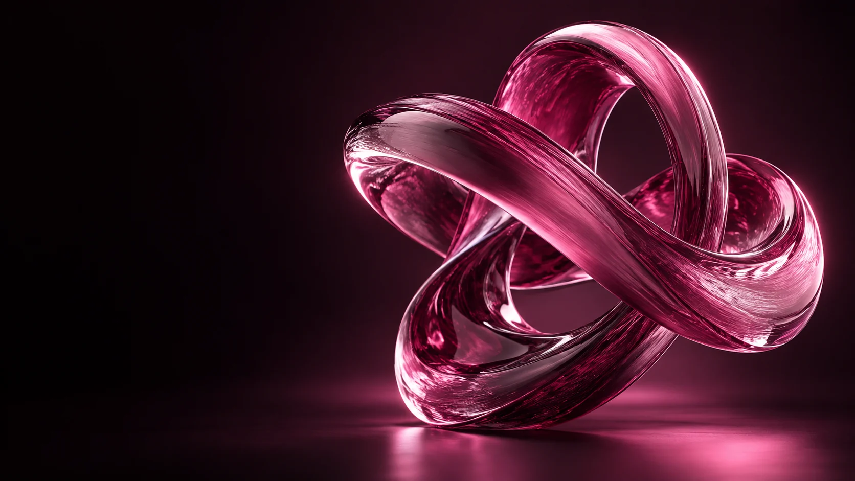 A looping magenta glass ribbon on a dark surface.