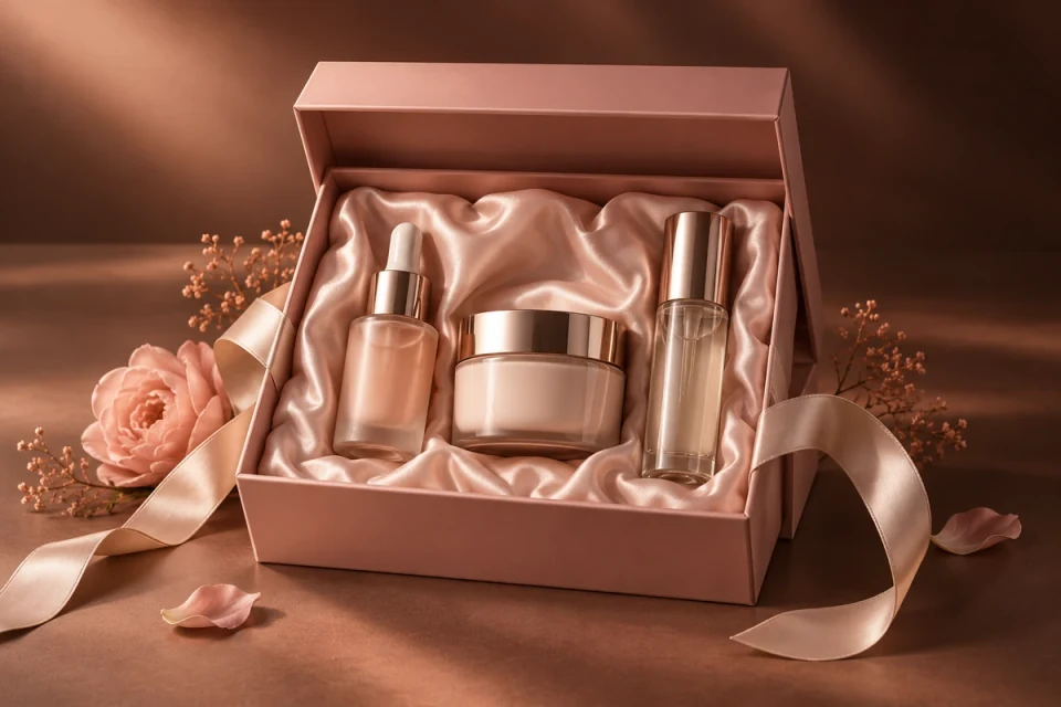 Skincare gift set in a satin-lined box