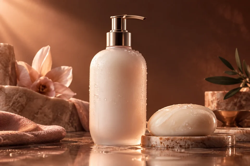 Body lotion bottle and soap