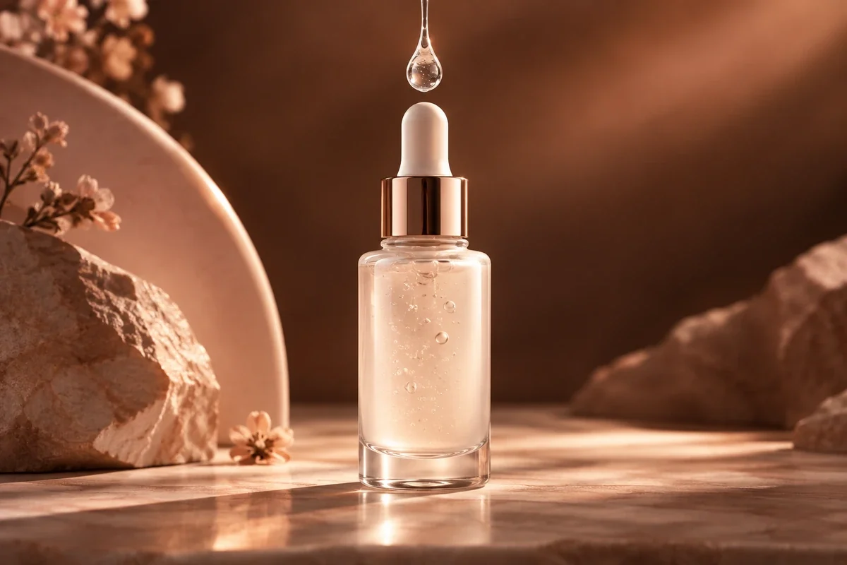 Serum bottle and suspended droplet