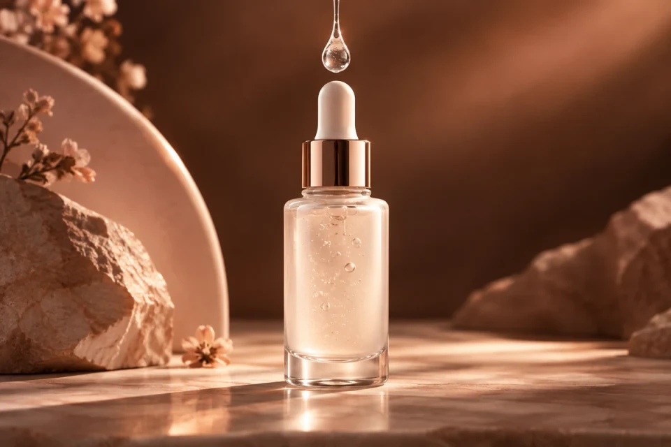 Serum bottle and suspended droplet