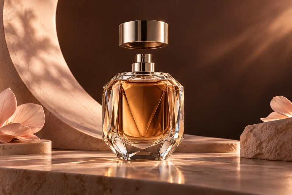 Faceted amber perfume bottle