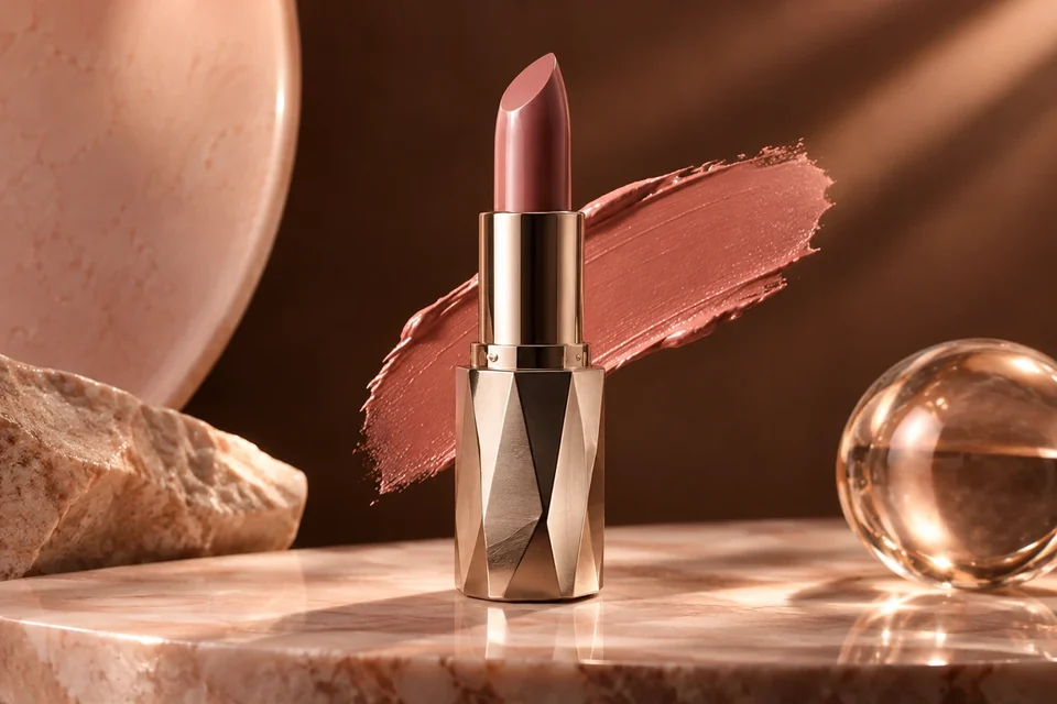 Rose lipstick and pigment stroke