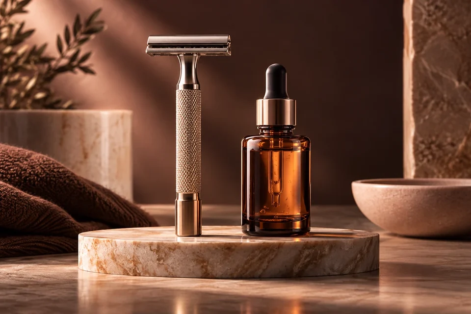 Safety razor and grooming serum