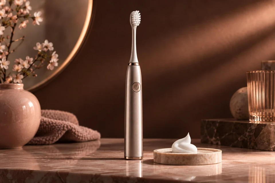 Electric toothbrush and toothpaste swirl