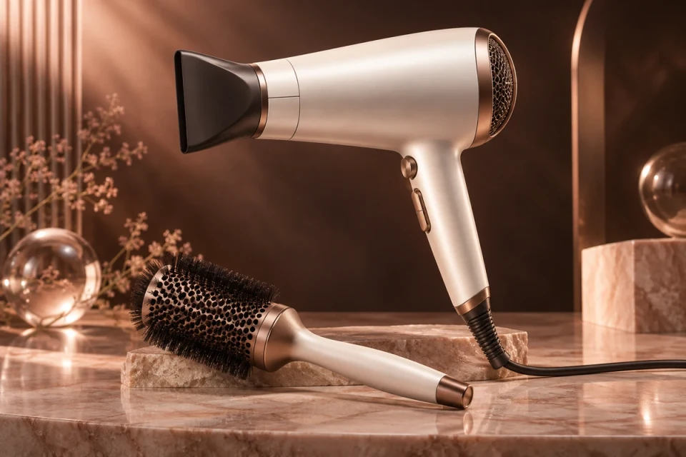 Salon hair dryer and styling brush