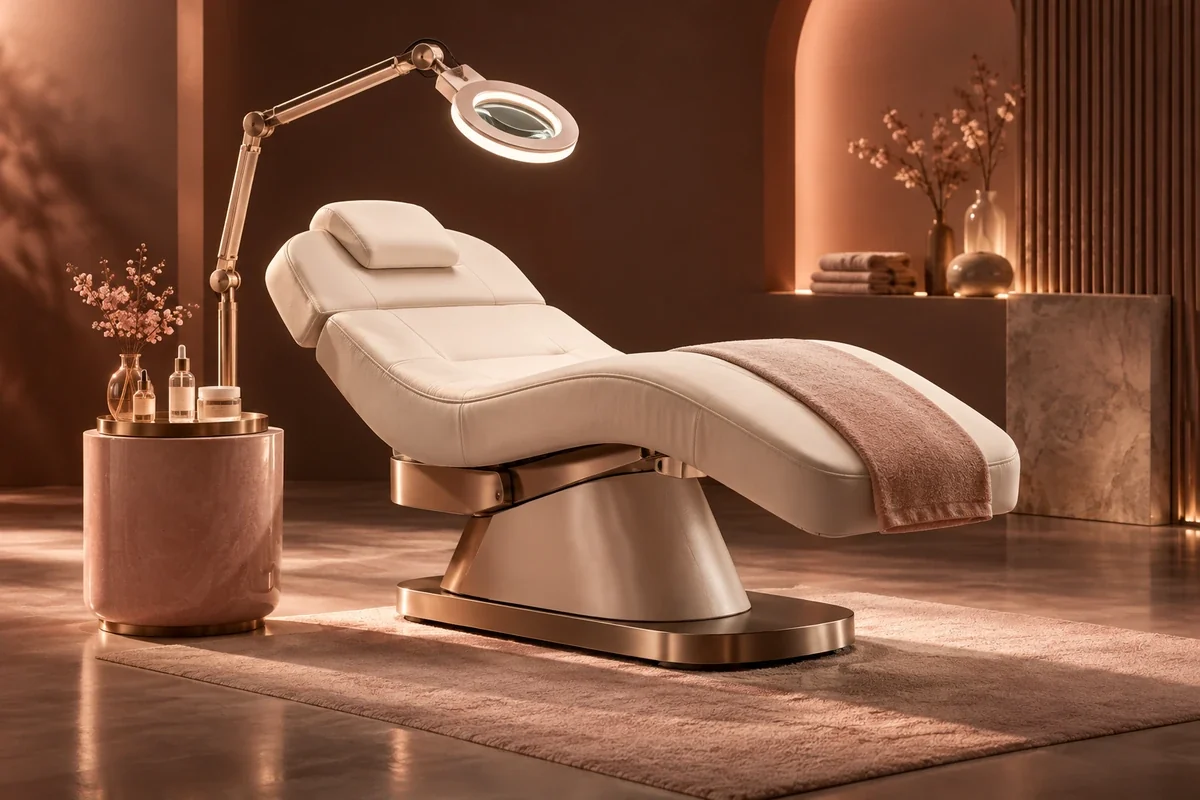 Facial treatment bed and salon lamp