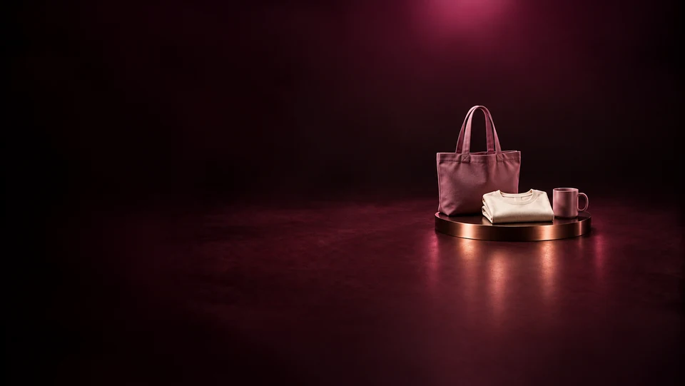 A canvas tote, folded cotton shirt and plain mug.