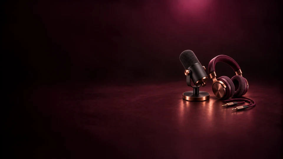 A microphone and headphones with a neatly coiled cable.