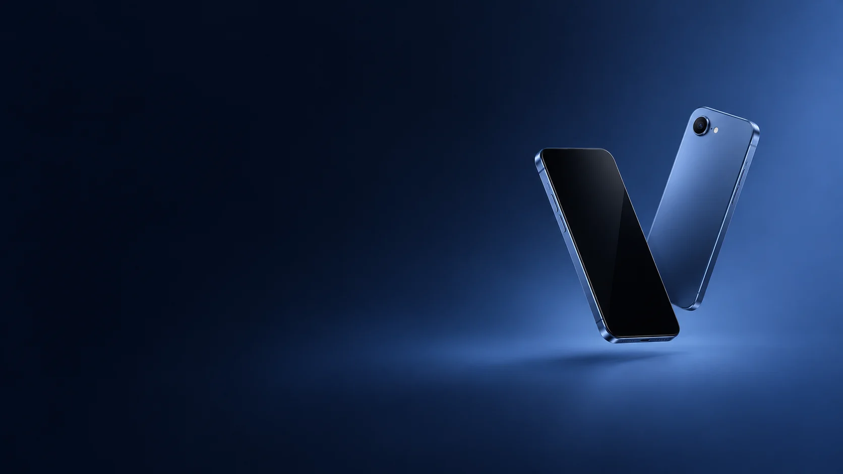 Two unbranded smartphones with dark glass and satin blue metal surfaces.