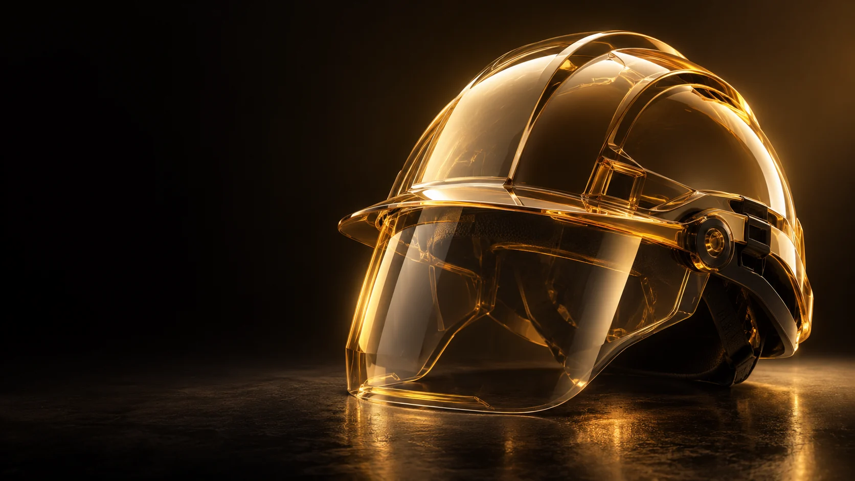 An amber translucent helmet and curved visor with a dark inner suspension.