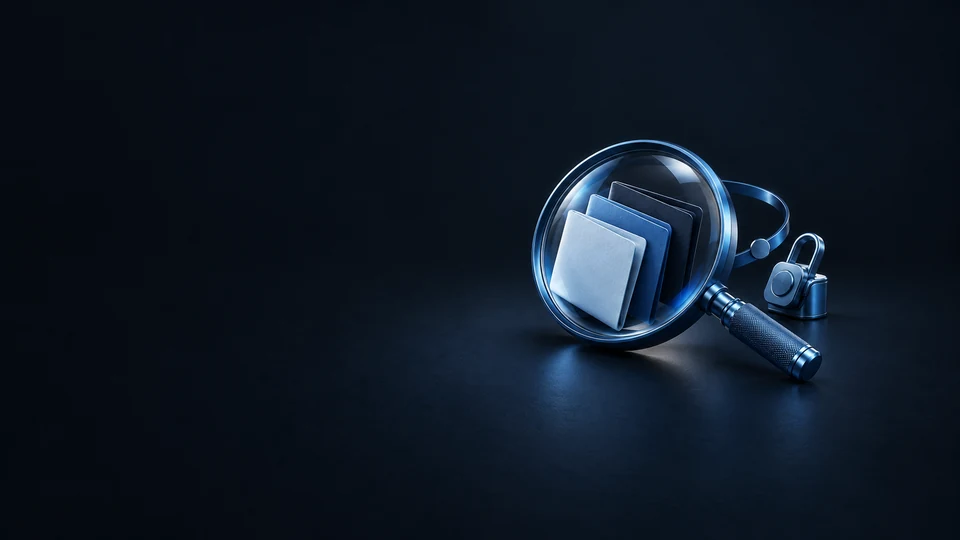 A blue magnifying lens holds blank story folios beside a personalization ring and separate access clasp.