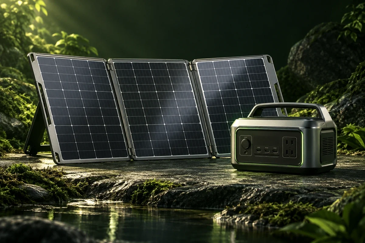 Folding solar panel and portable power station