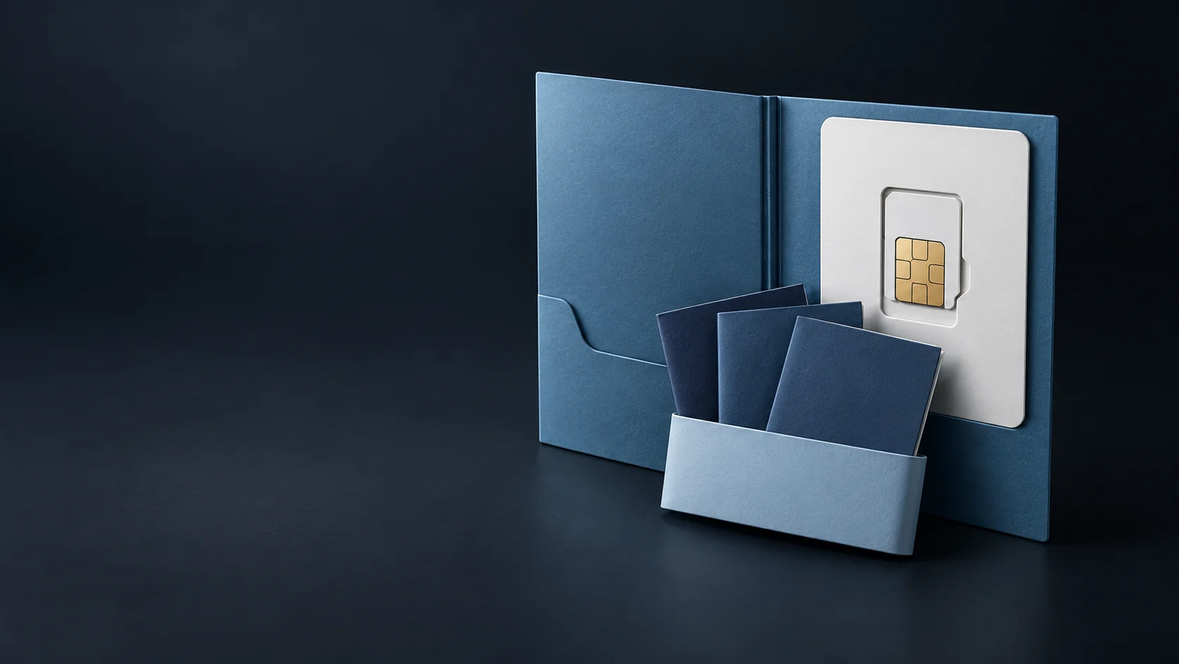An open prepaid starter kit with a SIM and blank service-term booklets.